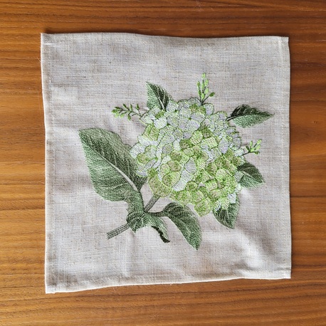 Serwetka len haftowana 30x30 cm zielony kwiat na naturalnym tle  paczka 6 sztuk DA-16118 (1)