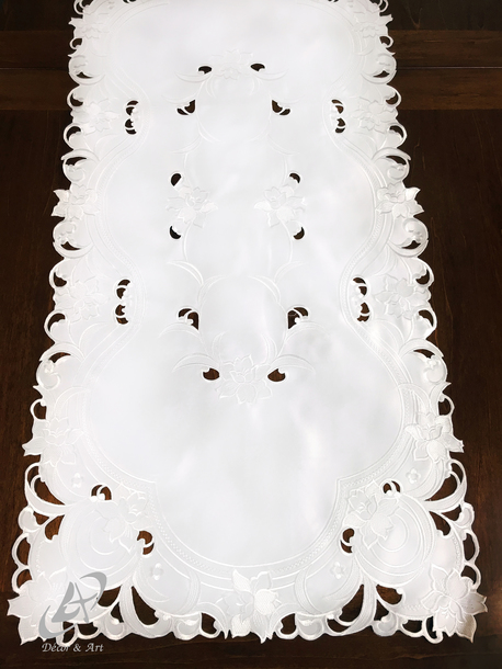 Bieżnik haftowany 60x120 cm prostokąt biały DA-17998 (1)